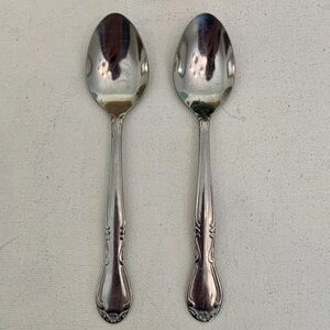 2 DELCO MELINDA Stainless Steel Spoons Teaspoons 6.2" Vintage Floral Flatware